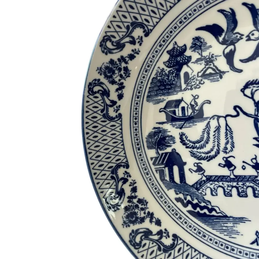 Eaton Fine Dining English Willow 9in Pasta Bowls Blue & White Set of 4 NEW